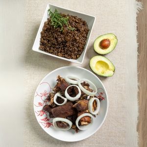 Fried Goat and Haitian Black rice
